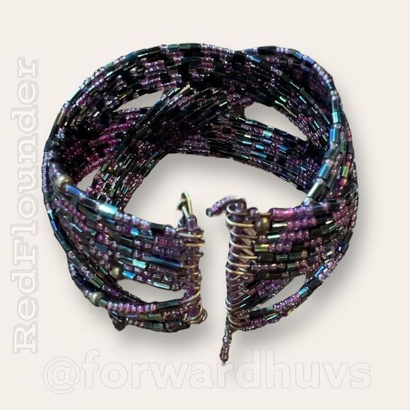 Bundle Sale 3 for $15 | Elegant Black and Wine Seed Bead Cuff Bracelet - Picture 3 of 8